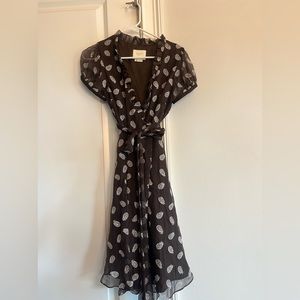Kate Spade Brown Silk Wrap Dress Pineapple Embroidery, Size 2